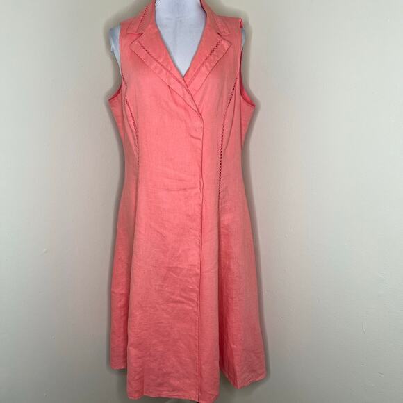 Jones New York Dresses & Skirts - Jones New York Linen Wrap Dress 16 Womens Plus Coral Knee Length Collared A-Line